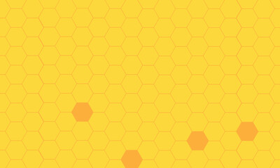 Beehive honey sign with hexagon grid cells, bee cartoons, wild flower and green branch on yellow background vector illustration. EPS 10 .  