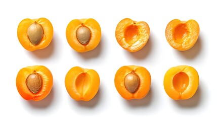 isolated apricot halves on white background