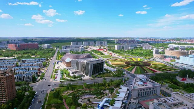 Aerial Scenery of Kangbashi New Area in Ordos, Inner Mongolia, China