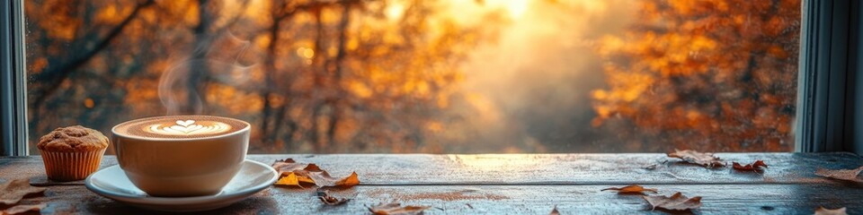 Autumn morning: coffee and a treat by the window.
