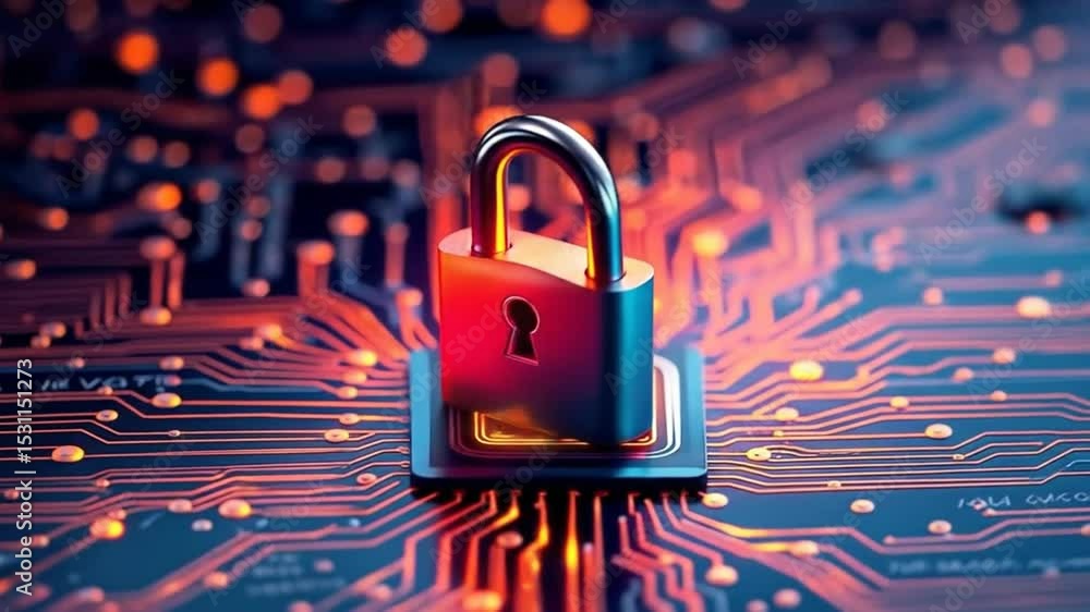 Aufkleber digital security hologram of virtual key icon on circuit board. financial data privacy concept and v