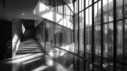 Architectural marvel Staircase reflected in windows