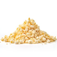 Popcorn flakes arranged in a mound on a bright white background