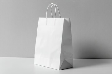 White paper shopping bag against gray background