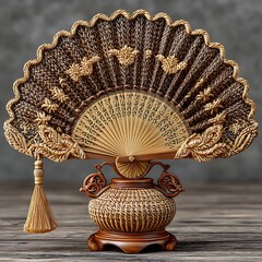Traditional hand fan with flower motifs high resolution picture