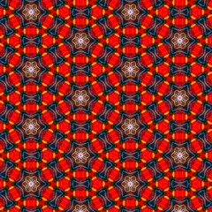 Seamless kaleidoscope floral pattern vibrant red and blue floral kaleidoscope design for fabric,...