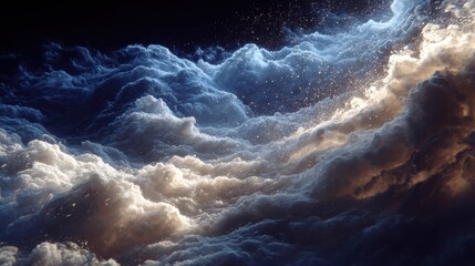 Luminous Cloudscape Abstract Digital Artwork with Blue, White, and Beige Hues
