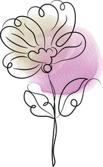 Elegant Flower Line Art with Watercolor Background a minimalist design featuring a delicate flower drawn with a single line complemented by soft watercolor textures in