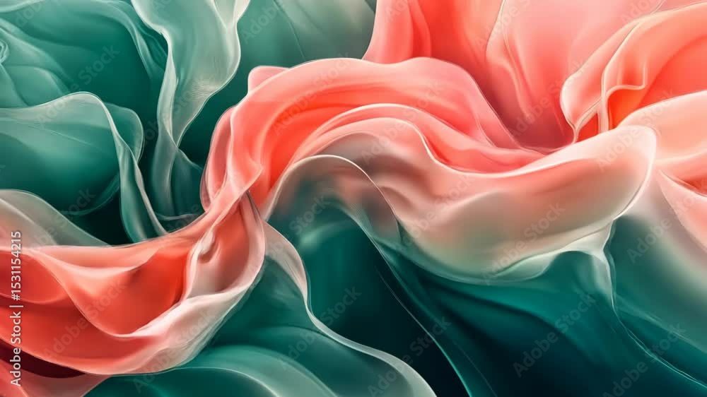 Poster abstract fluid motion in soft coral and turquoise wave forms for artistic backgrounds