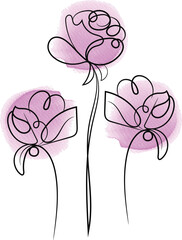 Elegant Line Art Roses with Watercolor Accents Perfect for Invitations and Creative Projects Featuring Delicate Floral Design and Soft Pink Hues on a Clean White