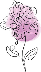 Elegant Flower Line Art with Watercolor Accent Featuring Delicate Petals Stem and Leaves in a Minimalist Design Perfect for Invitations Branding or Creative Projects