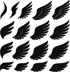Seamless pattern of bird wings in black vector silhouettes featuring eagles doves and falcons in flight