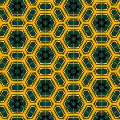 Seamless kaleidoscope floral pattern geometric floral shapes in yellow and green design for fabric, wallpaper, and backgrounds