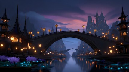 Obraz premium A fantastical city of floating islands and glowing bridges