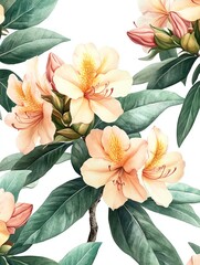 Elegant watercolor rhododendron floral pattern.