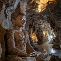 ฺNakhon nayok , Thailand - July 14 , 2024 : Beautiful fantacy Naka cave at Wat Maniwong Temple.