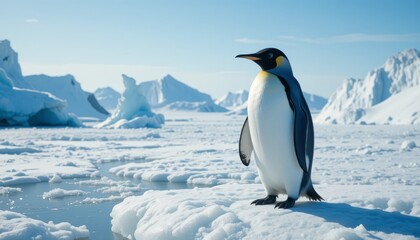 Fototapeta premium Emperor Penguin on an Ice Floe in Arctic Landscape