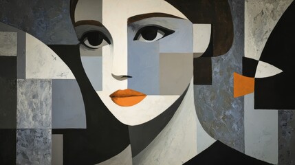 Abstract portrait featuring a stylized woman's face, modern artistic design, ideal for creative projects or promotional materials.