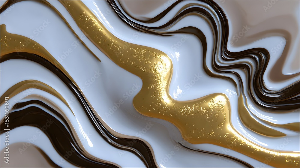 Poster captivating abstract fluid art with swirling metallic patterns