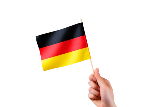 Hand holding German flag on transparent background, PNG