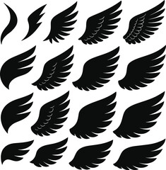 Seamless black wing pattern with bird silhouettes and freedom symbols