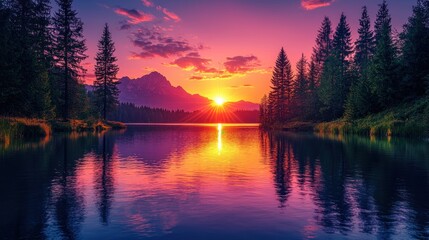 Serene mountain lake sunset