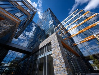 Naklejka premium Skypiercing mirrored skyscrapers in urban setting