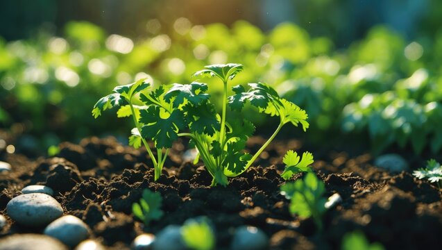 A baby plant developing in a garden space.