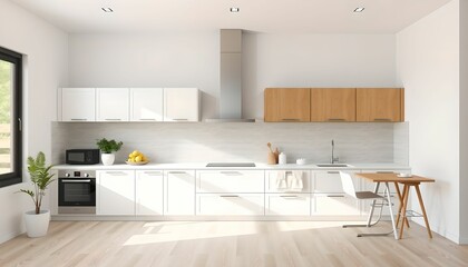 Fototapeta premium 3d modern kitchen interior with empty backsplash wall