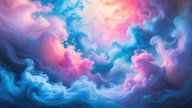 Vibrant clouds of smoke illuminated by neon light forming an abstract background
