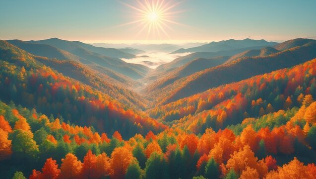 Vibrant autumn forests located in the mountains