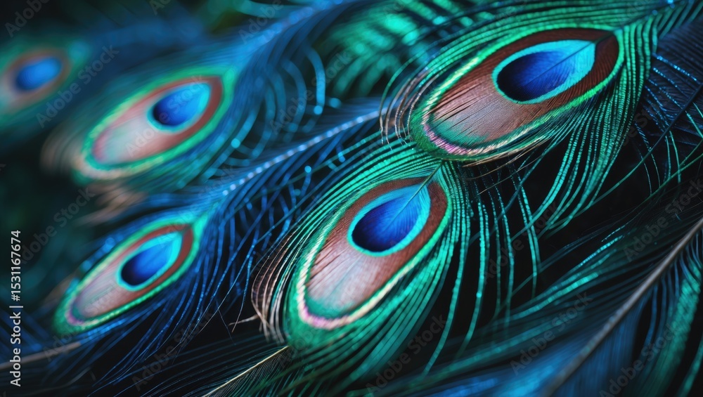 Poster elegant peacock feathers showcasing vibrant colors and intricate patterns