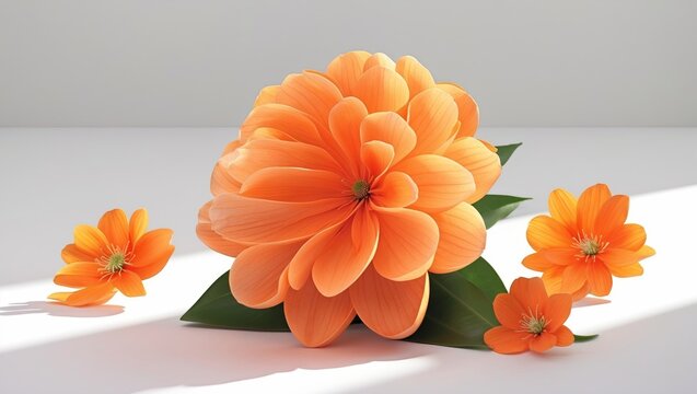 Vivid and beautiful floral composition featuring orange zinnia and calendula flowers on a white background, top view with ample copy space. - Powered by Adobe