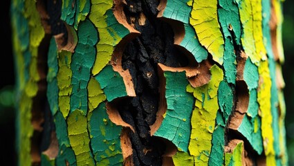 Stunning rainbow eucalyptus tree bark, a characteristic native tree species in Indonesia.