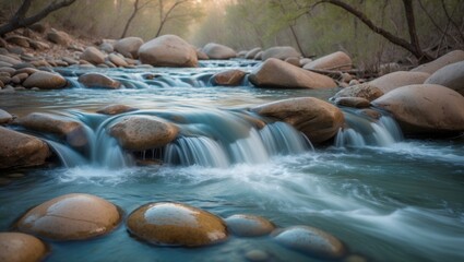Beautiful Water from stream flowing over rocks.
