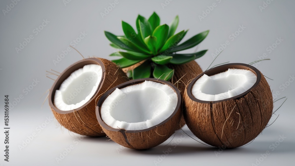 Poster Isolated on background clipping path coconut set leaves.