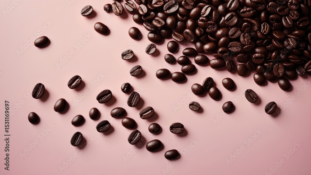 Poster coffee beans on a pink background with space for copy. high-quality photograph.