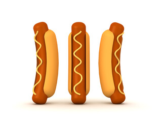 3D Rendering of three hotdogs