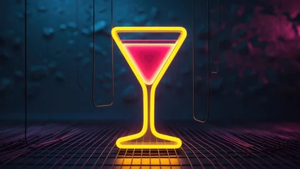 Neon sign for cocktail drink on wall promoting night entertainment.