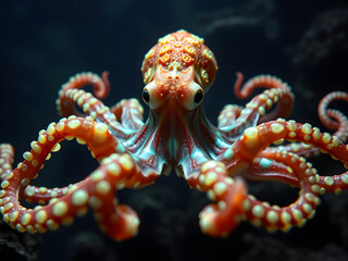 Nine-armed octopus with glowing nervous system, a rare deep-sea marvel of nature's oddities