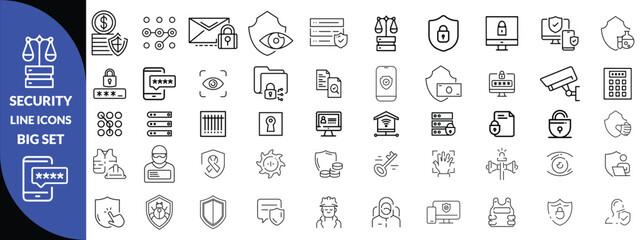 Set of shield line icons. Protection, security, defense, guard etc. Editable stroke,  security icon set.