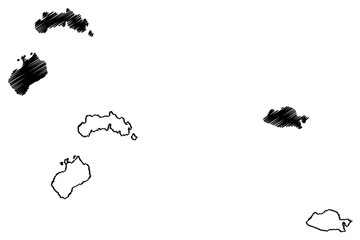 Fototapeta premium Alhucemas Islands (Kingdom of Spain, Mediterranean Sea) map vector illustration, scribble sketch Penon de Alhucemas, Isla de Tierra and de Mar map