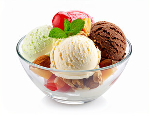 Ice cream sundae in a glass bowl