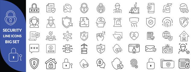 Set of shield line icons. Protection, security, defense, guard etc. Editable stroke,  security icon set.