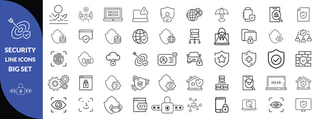 Set of shield line icons. Protection, security, defense, guard etc. Editable stroke,  security icon set.