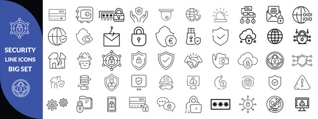 Set of shield line icons. Protection, security, defense, guard etc. Editable stroke,  security icon set.