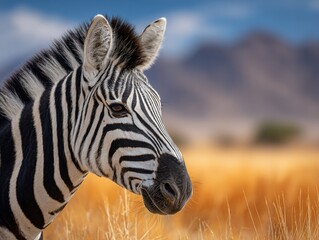 Zebras striking stripes against golden grassland