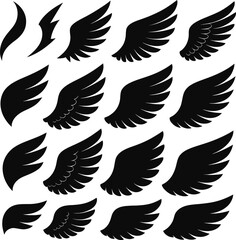 Seamless pattern of black bird and wing silhouettes symbolizing freedom and flight