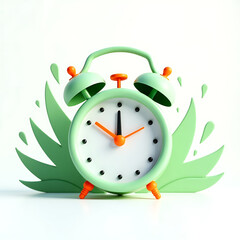 alarm clock on green background