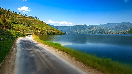 Scenic Mountain Road by Serene Lake Landscape
